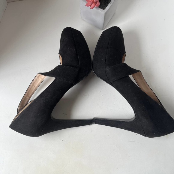NINE WEST Saskia Strappy Platform Heels Stiletto Pumps Shoes Black Suede Leather - Picture 5 of 12
